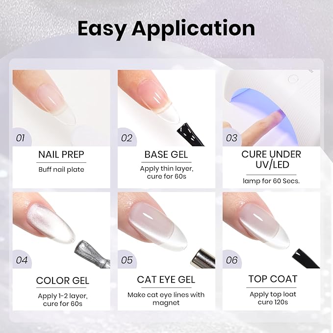 Beetles Moonlit Veil Clear Cat Eye Gel Nail Polish - 15ML Glassy Silver Cat Eye Glitter Gel Polish with Magnet Soak Off UV Nail Art Salon DIY Manicure Gift for Women