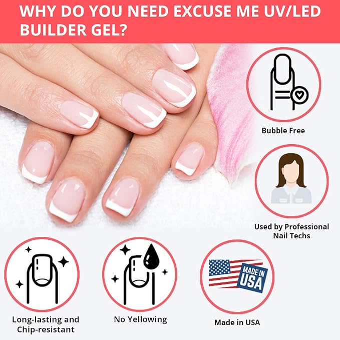 EXCUSE ME Soak Off LED/UV Strong Builder Gel Crystal Clear for Sculpting Nail Extension, Strengthening Natural Nails and Repair Cracked Nails 0.5 oz (1 Piece)