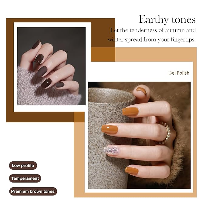 CAMILA ¿ 6pcs 15ml Hema Free Tpo Free Brown Gel Polish Set Red Pink Dark Brown Coffee Khaki Caramel Soak Off Gel Polish Gift For Women Salon Manicure H Set