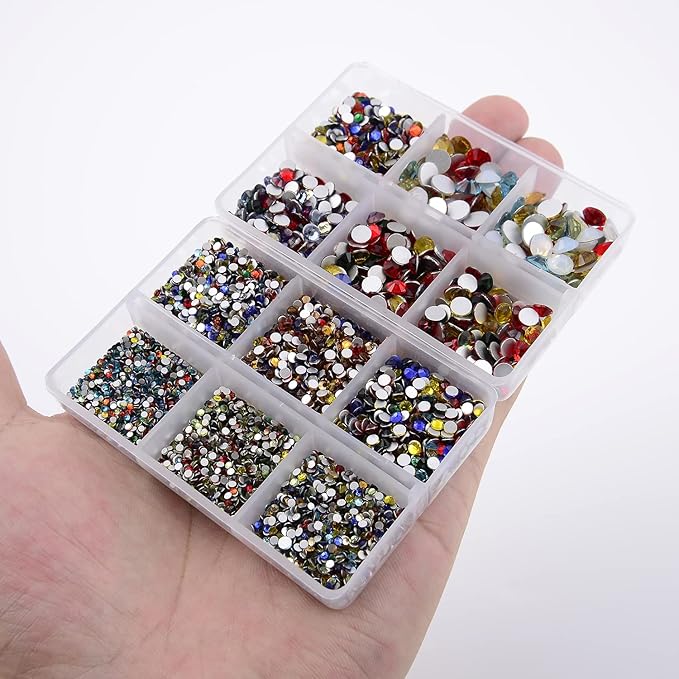 NCB 8000pcs Non Hotfix Rhinestones 10 Sizes Flatback Crystal Glass Rhinestones with Tweezers and Picking Pen for Nail Art Clothes Bags Phone Decorations Crafts DIY (000 Multicolors Mix SS3-SS30)