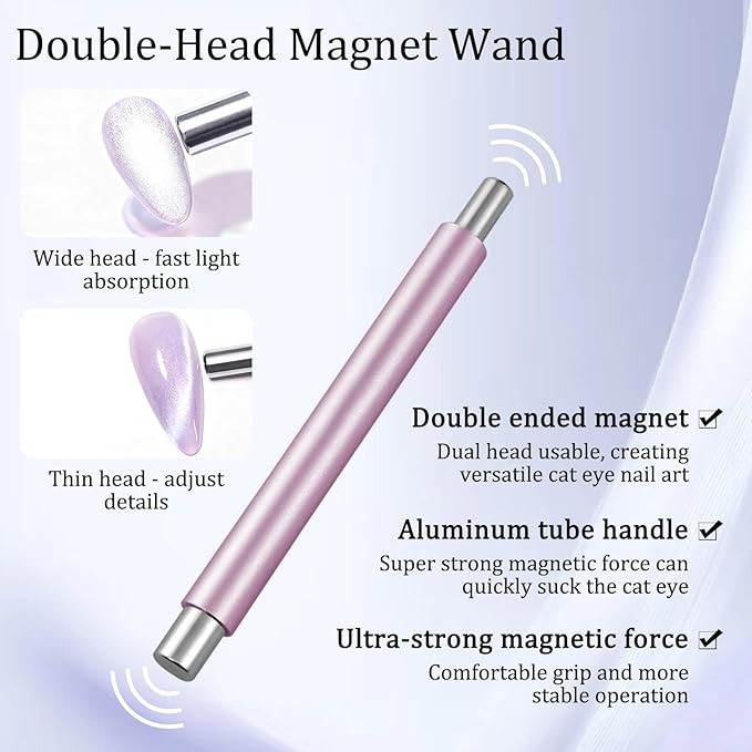 Laza 4pcs Nail Magnet Set, Super Strong Double-head Magnet Wand With Round Nail Magnet Beads, 2pcs Y-Shaped Nail Magnet Guides for Cat Eye Gel Polish, 9D Galaxy Cat Eye Nail Art, Magnetic Nail Polish