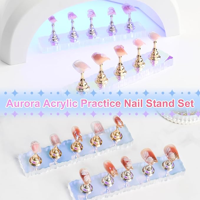 Nail Stand For Press Ons, Nail Holder For Painting Nails With A Heart Shape Acrylic Nail Stand, Easy-To-Clean Press On Nail Stand Nail Art Practice Nail Dispaly Home DIY Salon Supplies (Aurora)
