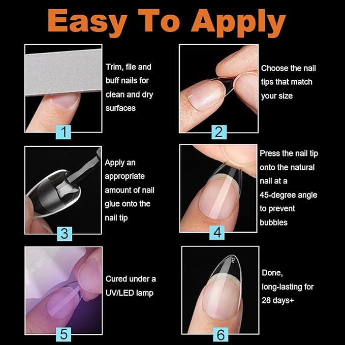 BlueZOO Extra Short Almond Nail Tips 600Pcs Soft Gel Full Cover Nail Tips, Half Matte Acrylic Fake Nails for Extension Nail Manicure Salon Home DIY, Clear Almond Pre Shaped Press On Nails, 12 Sizes