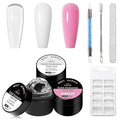 MEET ACROSS Builder Gel for Nails- 3 Colors Builder Gel Kit Nail Extension Clear White Pink Hard Sculpted Kit with 100pcs Nail Forms Art Manicurist Gift for Women