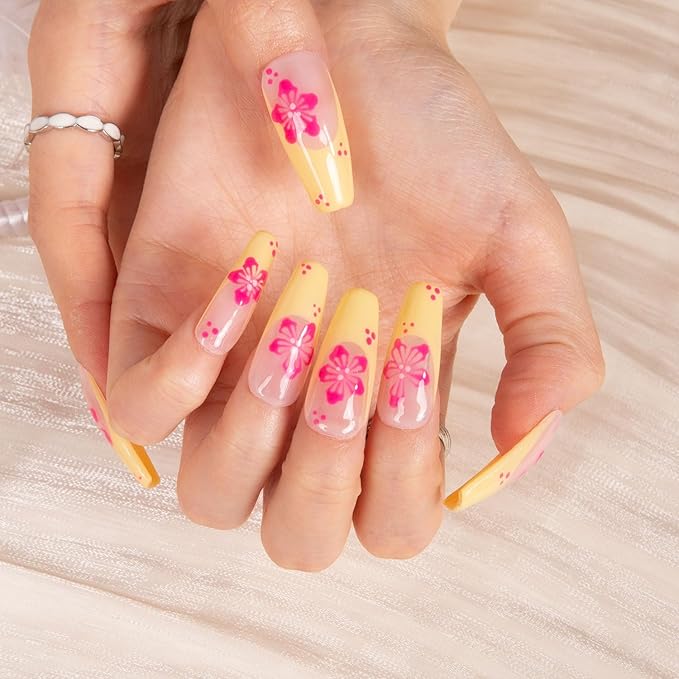 LOVFUL Press on Nails Waikiki Beach | Handmade with Full Covered Crystals | Reusable Full Cover Nails | Coffin Classic Regular 1.3 in | H285-M