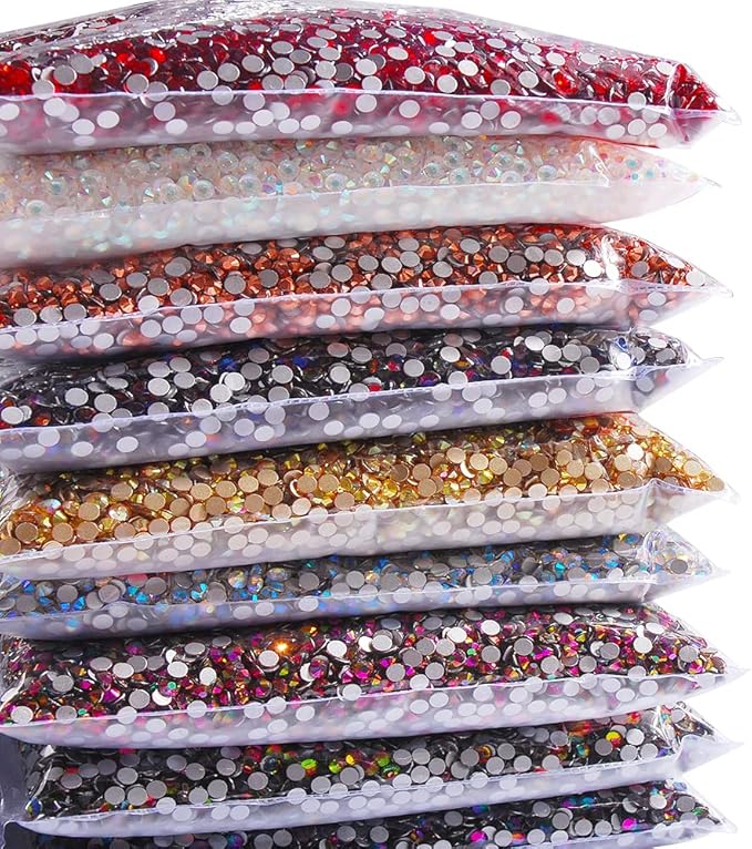 Hisenlee 14400PCS Rhinestone SS3-SS20 Crystal Gems 9 Sizes Wholesale Nail Art Rhinestone Flatback Round Glass Diamond for Crafts (SS5, Blue Moon)