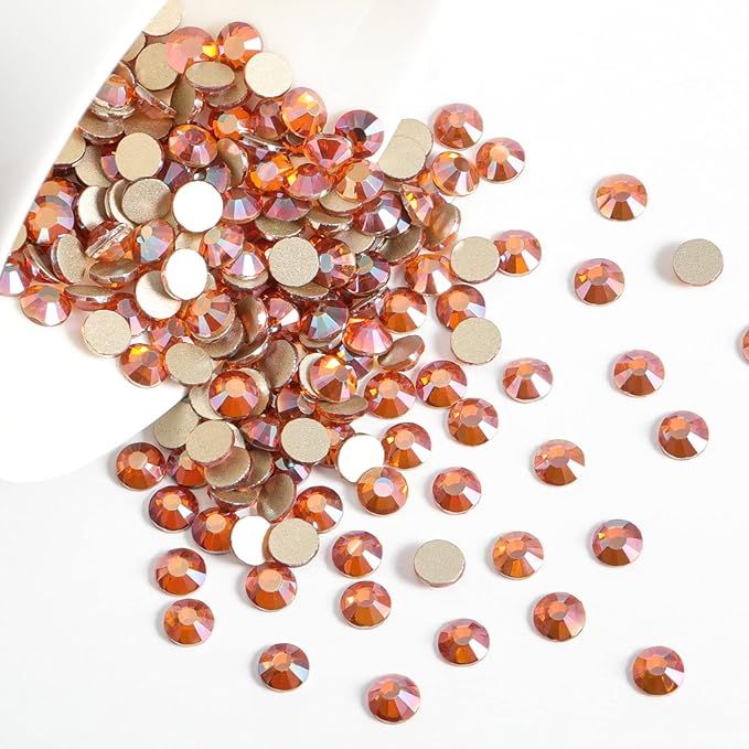 Beadsland Flat Back Crystal Rhinestones Round Gems for Nail Art and Craft Glue Fix, Amber, 6.3-6.5mm, SS30/288pcs