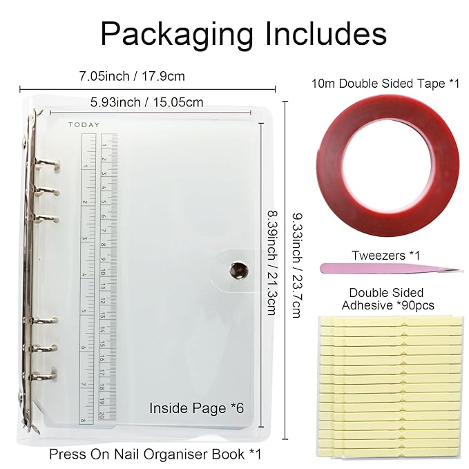 Clear Press on Nails Storage Box Press on Nail Organizer Binder Salon Art Display Supplies Packaging Book Sample Exhibition with Double-sided Adhesive Medium A5