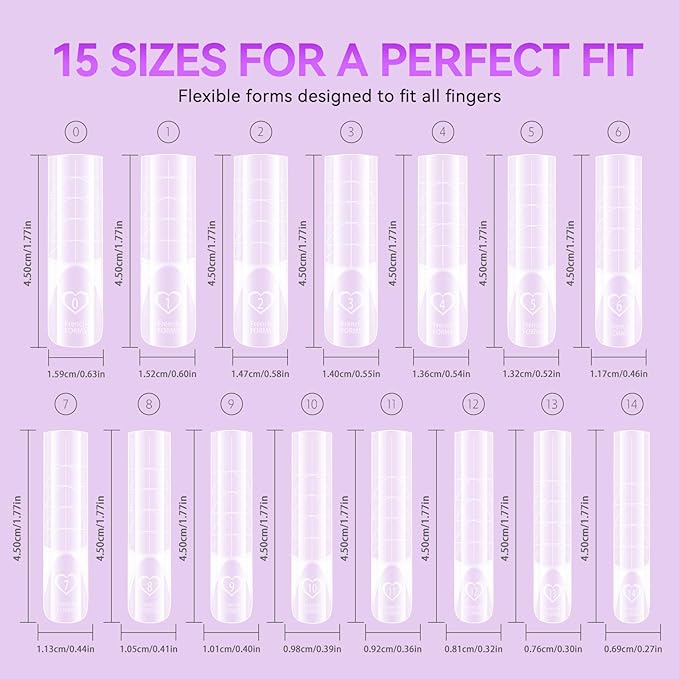 Gelike EC Dual Forms for Builder Gel: Square Space French Dual Nail Form Work with Polygel and Extension Gel - 15 Sizes 120PCS Reusable 20+ Times Clear 3D Acrylic Molds Kit with Straight Side C-curve