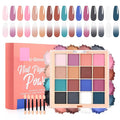 Nail Pigment Powder Palette Set, 16 Bright Colors Ombre Nail Powder Palette Brown Pink French Aura Nails Ombre Nail Brush Nail Long-lasting Manicure Art DIY Accessories (08)