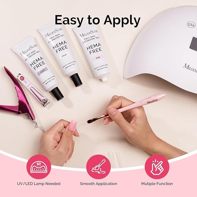 MelodySusie Poly Nail Extension Gel 60g Hema Free Soak Off UV Lamp Cured Nail Thickening Art Design Manicure Gift for Women 042
