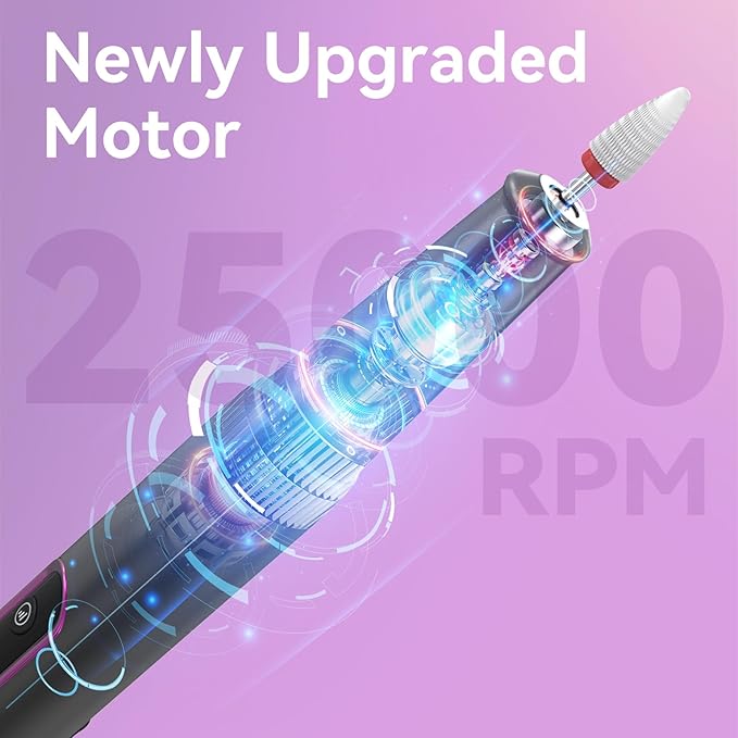 Portable Electric Nail Drill File 5 Speeds 12 in 1 with LED Display Rechargeable Professional Efile for Natural Acrylic Gel Powder Manicure Pedicure Nails, Pink