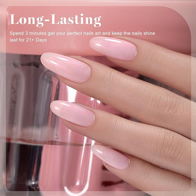 RARJSM Nude Pearl Shell Glitter Gel Nail Polish Bubble Pink Clear Sheer Light Pink with PinkShimmer Gel Polish 15ml Soak Off Transparent Jelly Skin Color Home Salon French Manicure Curing Requires
