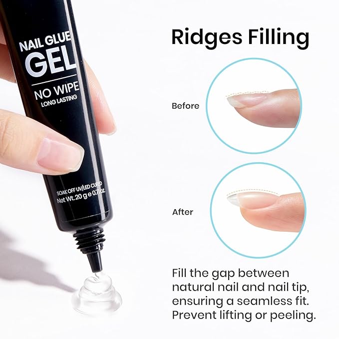 Beetles 20g Solid Nail Glue Gel - No Wipe, Hands-Free Soft Nail Tips Glue for Fake Acrylic Nails, Press On Nails, Nail Extensions, 3D Nail Art, Soak Off Nail Lamp Long-Lasting, Beginner-Friendly