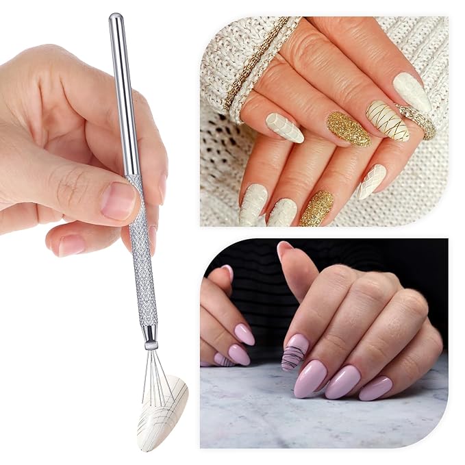 2PCS UltraThin Nail Art Brush 7 Pin Bendable Nails Gel Liner Brushes Nails Design Tools, Stainless Steel Handle Stripe Lines Nail Art Pens Brush, Spider Gel Manicure Tools Wire Pen