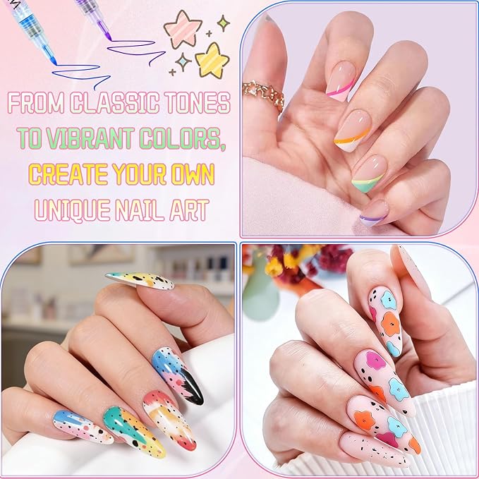 12 Colors Nail Art Pens Set,2026 Upgraded Nail Art Markers for Gel Nails,Quick Dry Long Lasting Nail Polish Pen,DIY 3D Drawing Dotting Painting Nails Liner Brush for Dotting Painting Home Use (A)