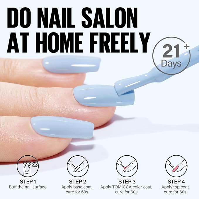 TOMICCA Blue Gel Nail Polish - Pastel Baby Blue, UV Gel Polish Spring Summer Pastel Colors, Long Lasting Cotton Candy