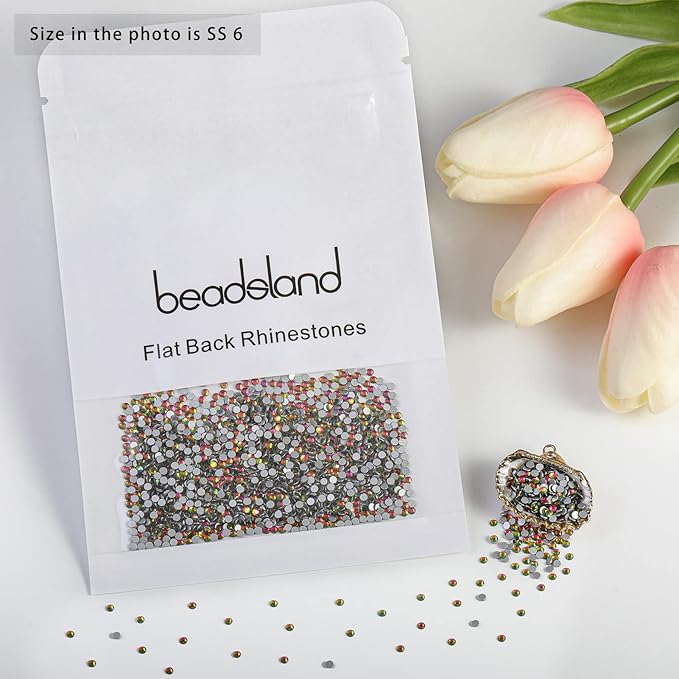 Beadsland Flat Back Crystal Rhinestones Round Gems for Nail Art and Craft Glue Fix, Rainbow, 1.9-2.1mm, SS6/1440pcs