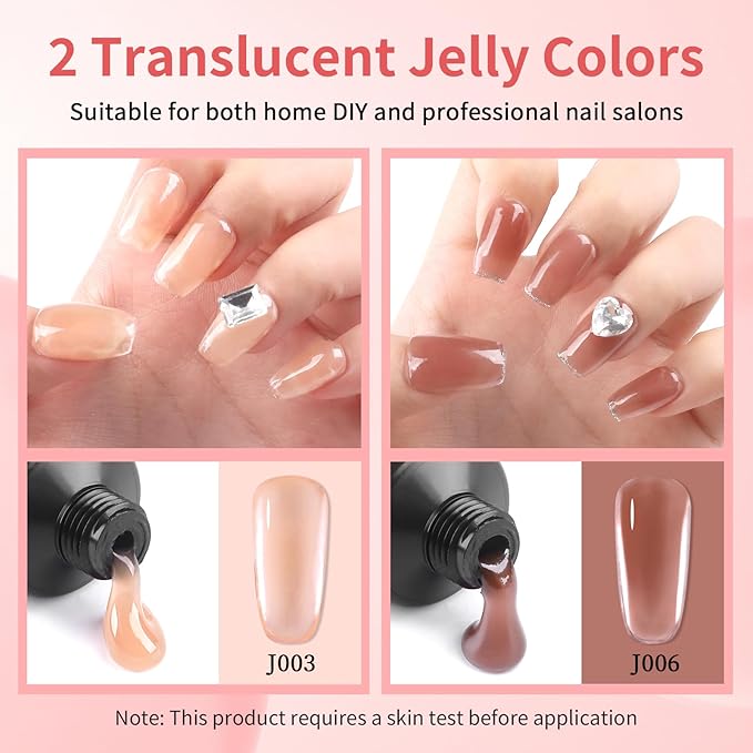 BQAN Poly Nail Gel, 2 Jelly Colors Poly Extension Gel (30ml) with Slip Solution & Brush | Non-Lifting Low Odor | for Nail Builder Pro Salon & Home DIY - Jelly Brown, 1 Oz/Pack (Pack of 2)