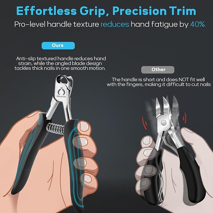 Wanmat Toenail Clippers, Professional Thick & Ingrown Nail Clippers for Men, Pedicure Clippers Toenail Cutter, Upgraded Toe Nail Clippers with Catcher and Non-Slip Handle