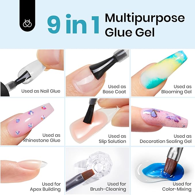Beetles Gel Nail Kit Clear, Almond Short, 500pcs 12 Sizes, with 9 in 1 Glue Mini UV&LED Lamp, Fall Nails, Acrylic False Tips Kit Easy Nail Extension Set for Home DIY Salon Gift for Girls