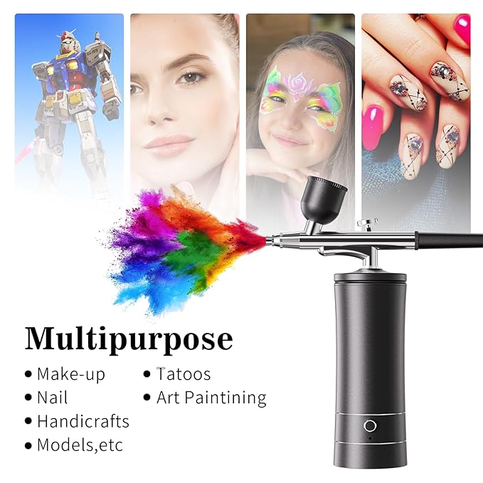 Airbrush Kit Air Brush Kit With Air Compressor Nail Charms Wireless Air Brush for Barber, Nail Art, Cake Decor, Makeup, Model Painting (Black - with extension tube)