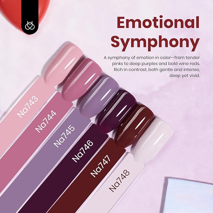 Beetles Spring Gel Polish Set - Emotional Symphony 6 Colors 15ML Hema-Free Gel Polish Set, Burgundy Purple Brown Nail Colors, Soak off Uv Led Lamp Nail Art Kit Salon Colorful Bottle Manicure Gifts