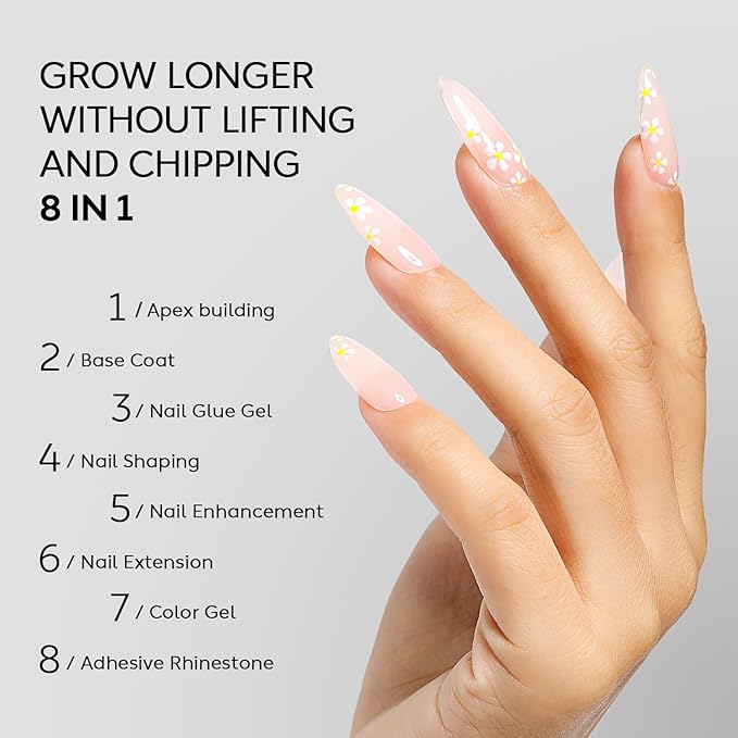 Nicedeco Builder Nail Gel 15ML Clear Base Gel 8 in 1 Strengthener Hard Gel Builder Extension Nail Art Design-009