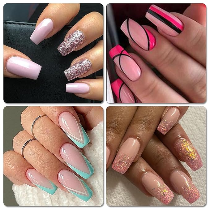 LoveOurHome 576pc Medium Square Press on Nails Kit Glossy Colored Straight Fake Nails Full Cover Artificial Fingernails Acrylic Tips Manicure Design Decor 24 Colors for Women Teens Kids