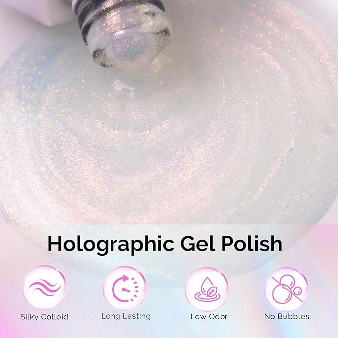 MelodySusie Shimmer Aurora Yellow Pink Gel Nail Polish, 0.5fl oz Soak Off UV LED Jelly Pink White Gel Polish Gift for Women Nail Art Manicure Salon DIY Nail Design Decoration at Home-G2608