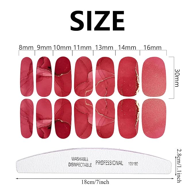 WOKOTO 12 Sheets Red Pink Color Gel Nail Polish Strips Gradient Nail Stickers Full Wraps with File Stick On Nails Gel Wraps for Nail Art Wraps Nail Polish Stickers for Women