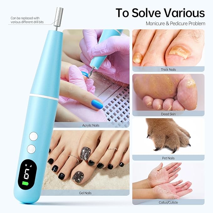 Electric Nail Drill Kit, Electric Nail File Cordless Nail Drill Machine for Acrylic Gel Dip Powder Nails, Professional Portable Manicure Pedicure Rechargeable Lightweight for Home Salon Use