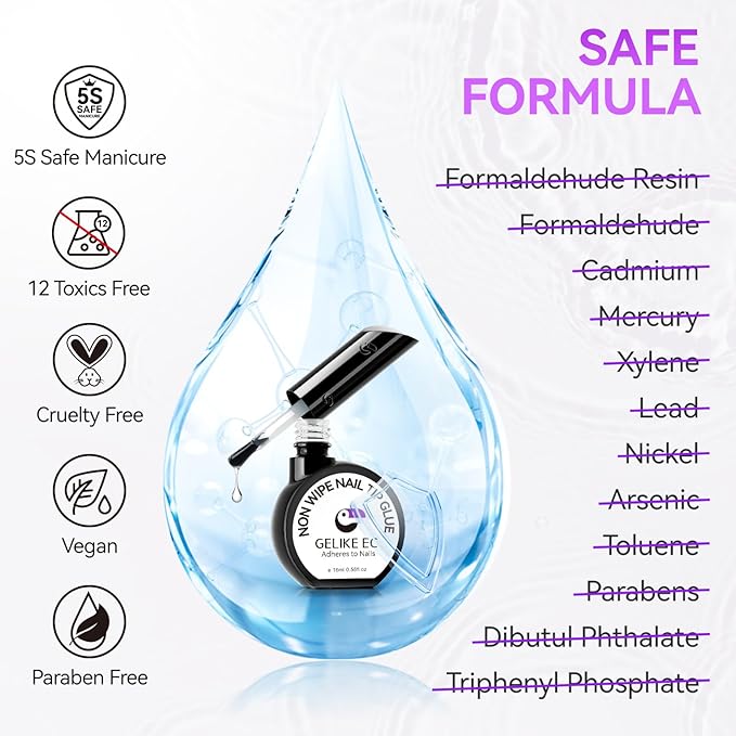 Gelike ec Gel Nail Glue for Women: UV Nail Glue Gel 6 in 1 Hema Free for Clear Acrylic Nails Tips - New Formula 12 Toxin-Free Super Strong DIY Home Salon Use 16ml
