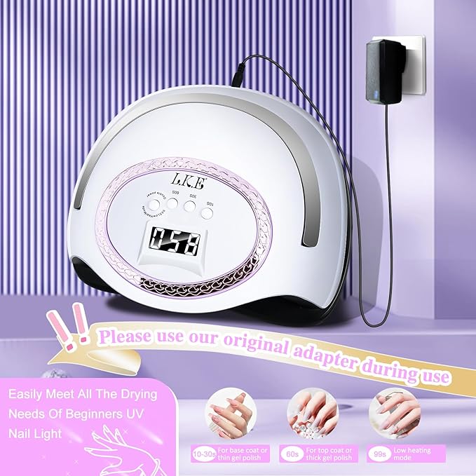 LKE UV Nail Lamp, 72W LED Nail Lamp Nail Dryer Light for Nails with 3 Timer Setting & LCD Touch Display Screen for Home and Salon Use (C-White) (2)