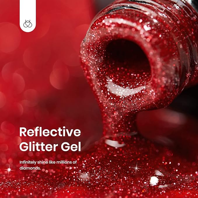 Beetles Red Gel Nail Polish - 15ml Sparkly Glitter Diamond Red Gel Polish for Girls & Women - Soak Off, UV Nail Lamp Included Valentines Gift for Women