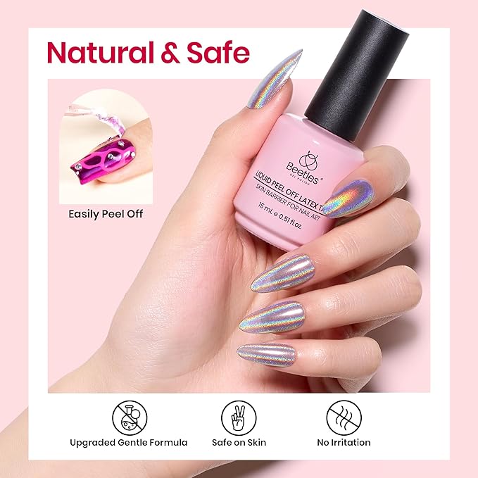 Beetles Liquid Latex for Nail 15ml - Peel off Nail Polish Cuticle Guard with Plastic Nail Care Stick Nails Design Air-Dry Liquid Latex Barrier for Protector Fingers