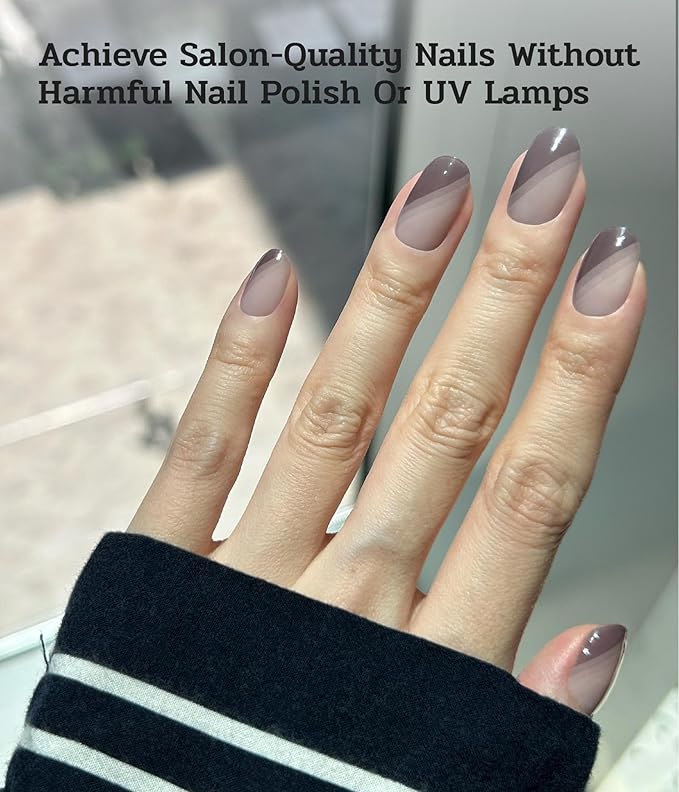 Nail Polish Strips (No UV Lamp Needed) - 22 Pcs Salon Quality Gel Nail Stickers - Long Lasting Wraps (Deep Purple French)