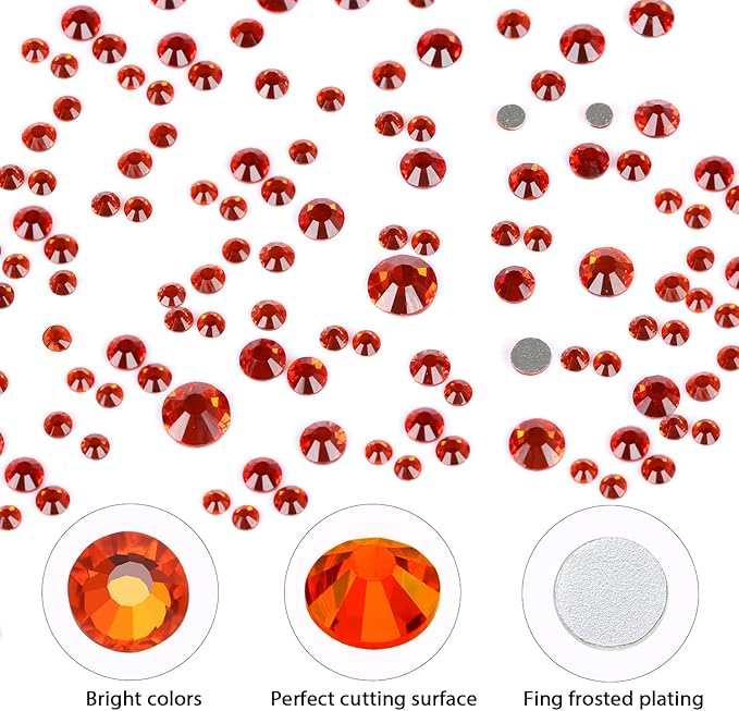 Nibiru 3992 Pieces Art Nail Rhinestones Flat Back Gems Round Crystal Rhinestones 6 Sizes with Pick Up Tweezer Orange