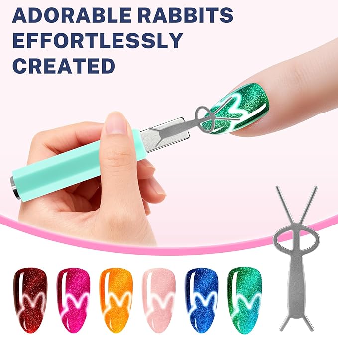 2026 Upgrade 4-in-1 Diamond Cat Eye Magnet for Nails Art,3 Creative Patterns for Cat Eye Gel Polish（French, heart, rabbit）, Easy to Use for Beginners & Nail Artists