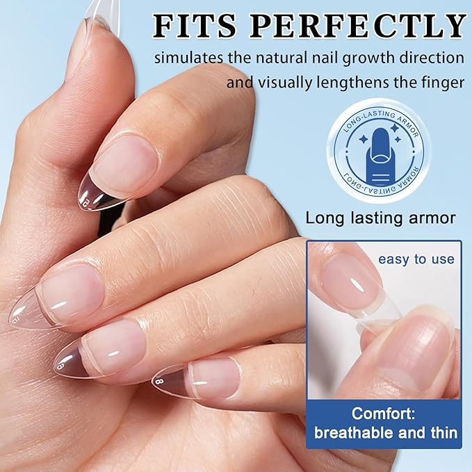 550PCS Short Almond Nail Tips,Pre-shaped Soft Gel Nail Tips,Clear Press on Nails Tips Almond Shape,False Nails for Nail Extension Home DIY Nail Salon