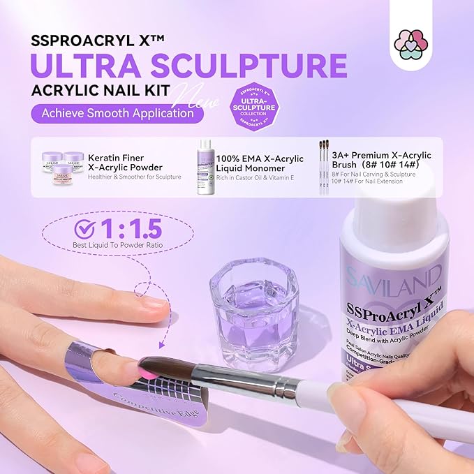 SAVILAND Professional Acrylic Nail Kit with Drill: Nail Kit Acrylic Set with 4OZ High Volumn EMA Monomer Nail Table Mat Essential Oil Nail Brush Nail Drill Kit Nail Extension Carving Women DIY Salon
