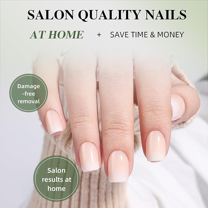 Nude Press On Nails Square - Ombre Yellow Short Square Fake Nails, Nude Press On Nails Reusable Stick On Nails in 15 Sizes, 30pcs False Nail Kit for Women & Girls (Butter Yellow Ombre)