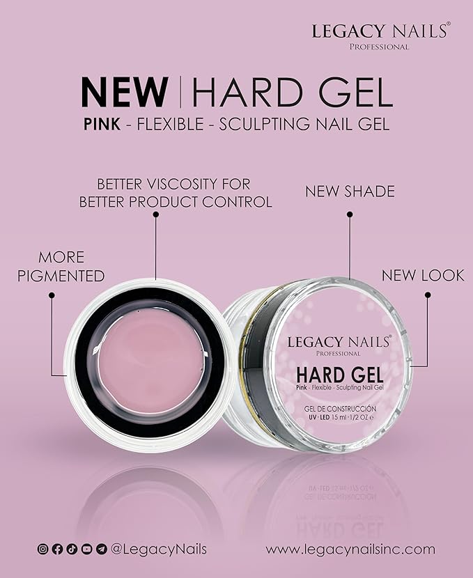 Legacy Nails Hard Builder Gel - Sculpt And Build Nail Extensions - Improve Damaged or Weak Nails - Lightweight, Strong and Long-wear - Professional Quality (Pink)