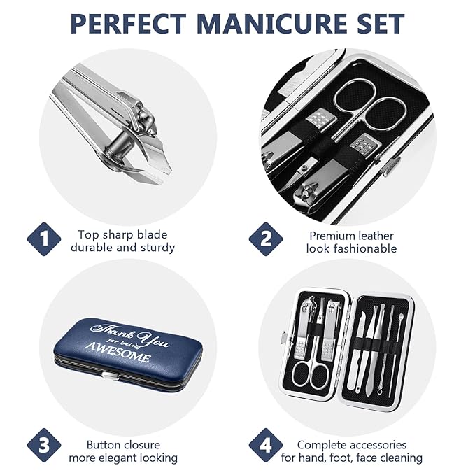 Therwen 24 Sets Mother's Day Gift Manicure Set Stainless Steel Nail Clippers 8 in 1 Grooming Nail Kit Employee Appreciation Gift Professional Pedicure Tool for Women Coworker Personal Care(Dark Blue)