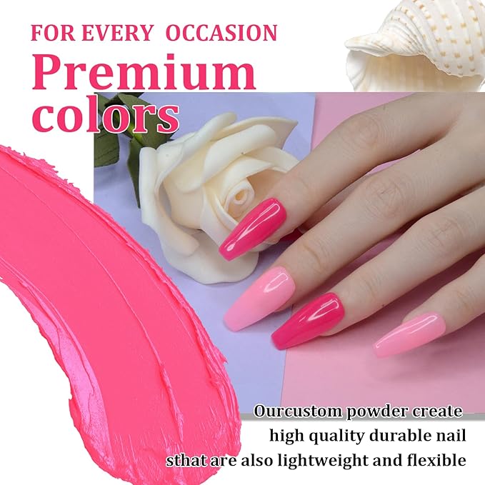 Hot Pink Dip Powder Color, Nail Dipping Powder French Powder Pro Collection System Nail Art Starter Manicure Salon DIY at Home, Odor-Free&Long-Lasting, No Needed Nail Lamp Curing, 1 Oz