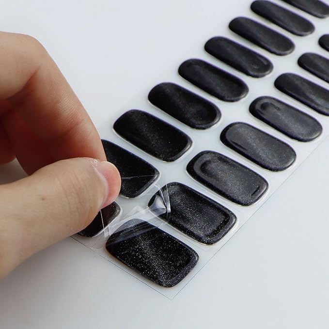JMEOWIO Gel Nail Stickers Black Cat Eye Semi Cured Gel Nail Strips Wraps UV/LED Supplies Nails Art Design Decoration Accessories
