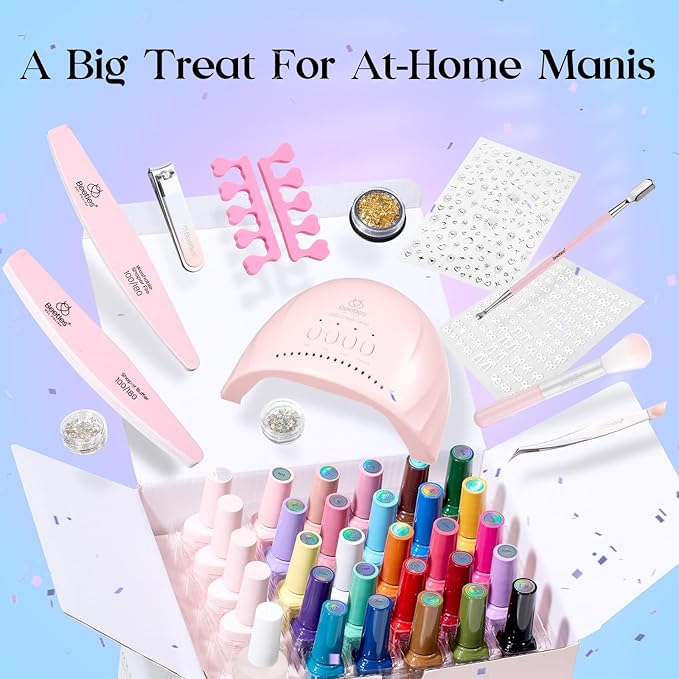 Beetles Gel Nail Polish Kit with U V Light - 25 Colors Valentines Gel Polish Set 45 Pcs Fragments of Time Nails Kit with Tools DIY Salon Manicure Set Gifts for Women Girls - One Color One Bottle