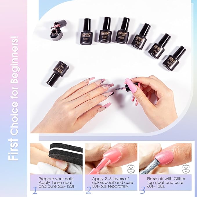 ROSALIND 80 PCS Gel Polish Set with 5PCS Top Coat and Base Coat，75 Multi-Colred u v Gel Nail Polish Kit Soak Off Nail Set for Women