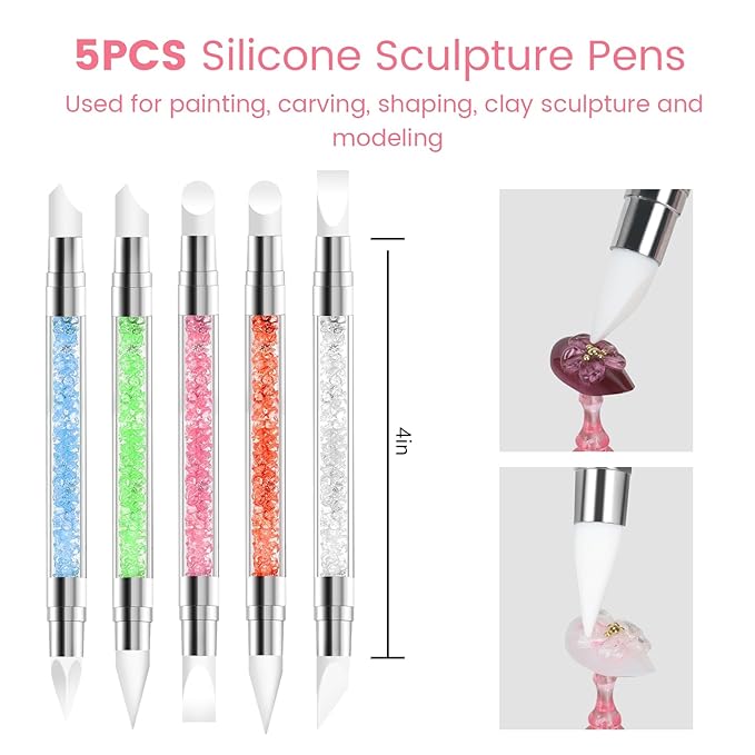 42PCS Nail Art Brushes, Nail Art Tool Set, Including Nail Brushes, Striping Nail Art Liner Brushes, Nail Drawing Brushs, Nail Dotting Pens, Silicone Sculpture Pens for Home Salon Nail Design