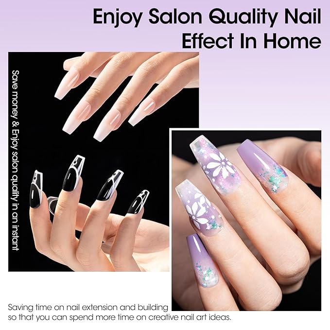 Gellen Tipex Instant Apex Nail Tips, Medium Coffin Gel Tips X Full Cover Nail Extension Tips, Strong Hard Clear Pre-etched Press-on Nails, Pre-file Underside False Nails for Flat Nails